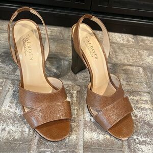 Talbots Brown Leather Thick Heeled Adjustable Strap Sandals Size 7